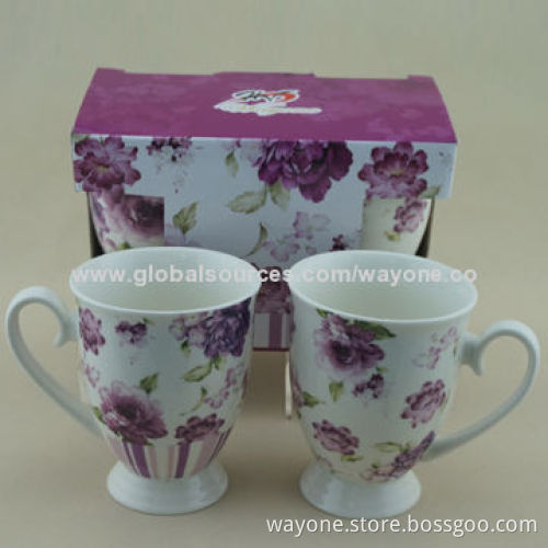 Porcelain Foot Mugs with Printed Gift Box, Flower Design, High Grade Shape, Ideal as Present